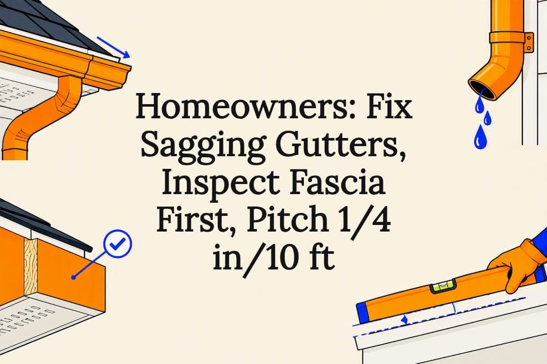 Homeowners: Fix Sagging Gutters, Inspect Fascia First, Pitch 1/4 in/10 ft